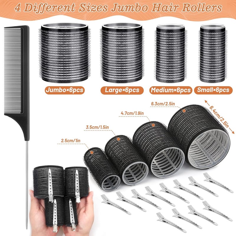 Cludoo Hair Curler Rollers for Women 24PCS Heatless Hair Roller with 12PCS Clips, 4 Sizes（Jumbo Large Medium Small）Self Grip Holding Hair Rollers for Long Medium Short Thick Fine Volume Thin Bangs Hair - Image 2